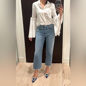 Jonathan Simkhai White Crisp Shirt with Pearl details Size Small